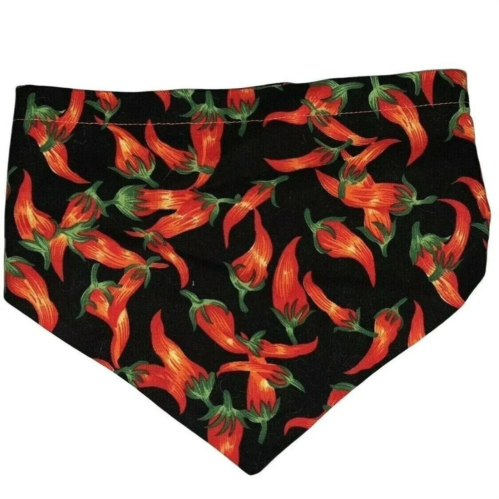 Handcrafted Dog Bandana Scarf Medium Reversible Chili Peppers Clover Hook Loop